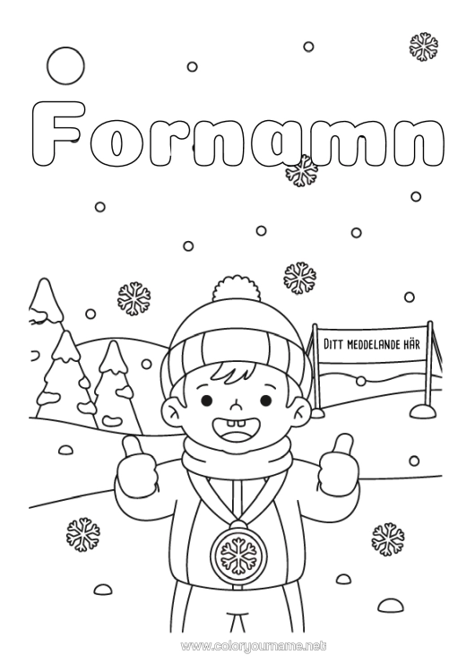 Färgläggningssida att skriva ut Snö Vinter Snöflingor Kopp, Trofé, Medalj Mästare Tävlingar Och Utmärkelser Vintersporter Olympiska Spelen Vintermössa