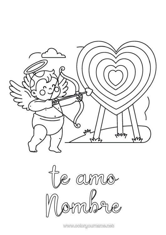 Dibujo para colorear para imprimir Te Amo Día De San Valentín Cupido Ángel Mensaje "Te Amo" (Español) Otros Deportes Tiro Con Arco