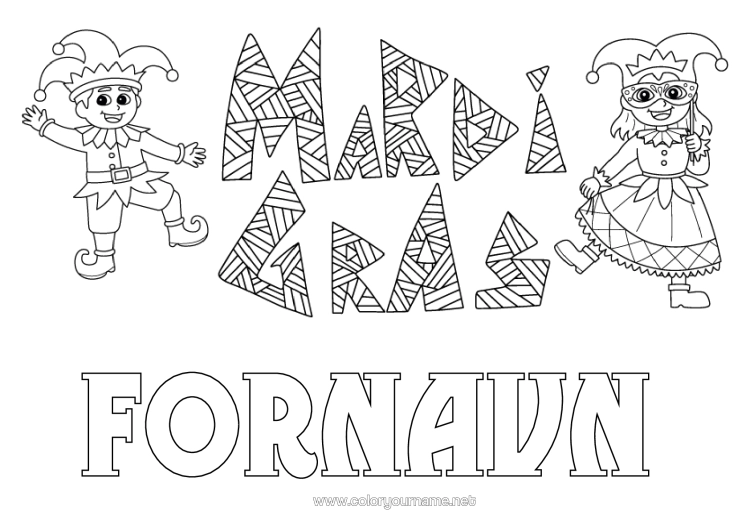 Fargeleggingssiden til utskrift Kostyme Maske Karneval Fettisdagen Harlekin