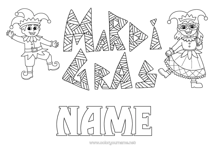Colouring page to print Disguise Mask Carnival Mardi Gras Harlequin