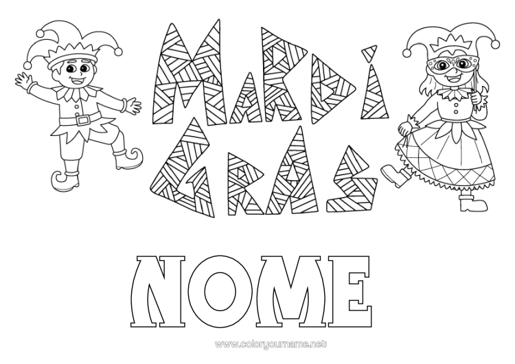 Página de desenho para imprimir Fantasia Máscara Carnaval Terça-Feira Gorda Arlequim