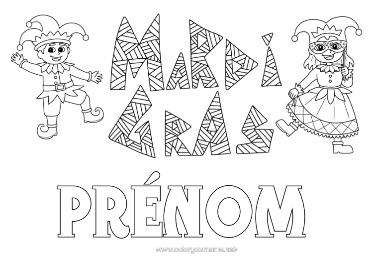Coloriage à imprimer Déguisement Masque Carnaval Mardi Gras Harlequin