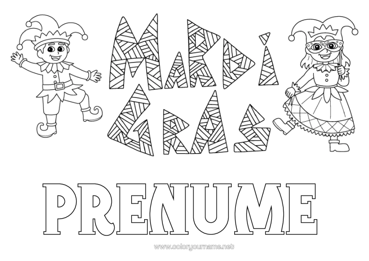 Pagină de colorat de imprimat Costum De Carnaval Mască Carnaval Marțea Grasă Harlequin