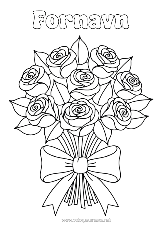 Farvelægningssiden til udskrivning Blomster Rose Bukket