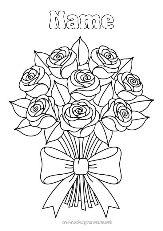 Coloring page to print Flowers Rose Bouquet
