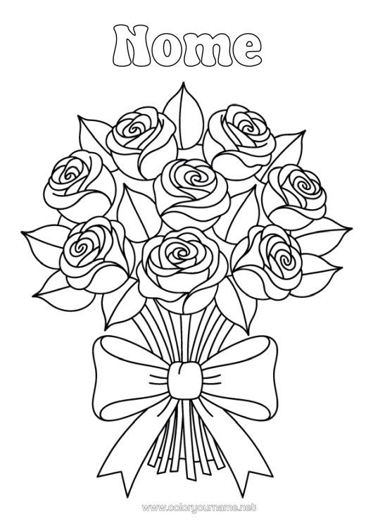 Página de desenho para imprimir Flores Rosa Buquê