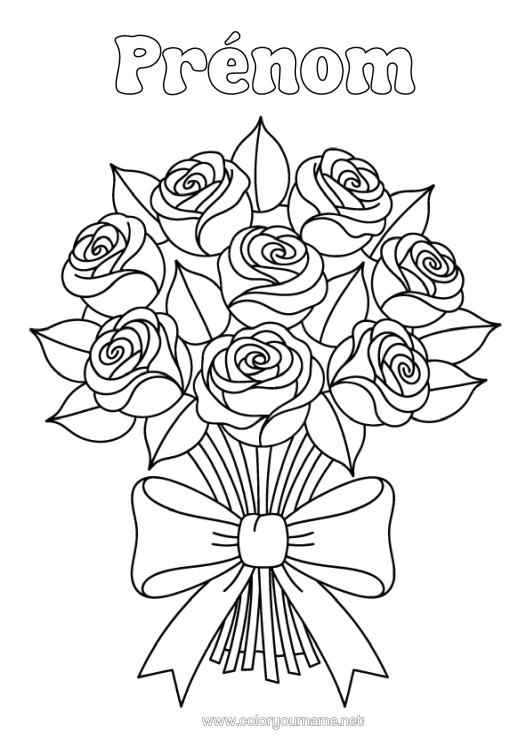 Coloriage à imprimer Fleurs Rose Bouquet