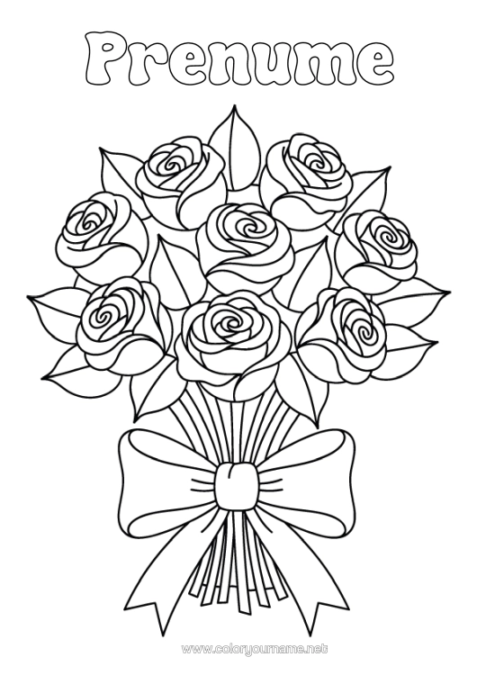 Pagină de colorat de imprimat Flori Trandafir Buchet