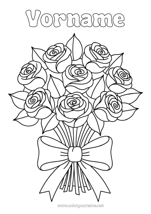 Malvorlage zum Ausdrucken Blumen Rose Blumenstrauß
