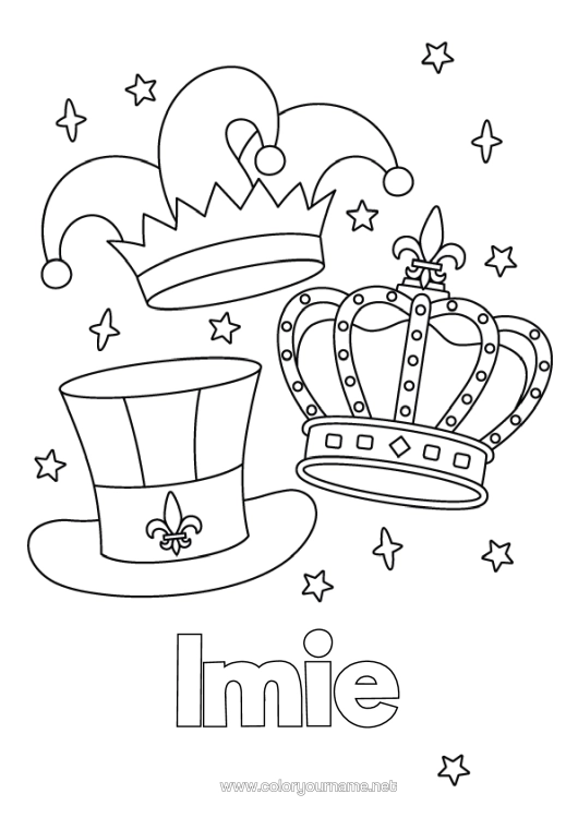 Kolorowanka do wydruku Przebranie Korona Karnawał Kapelusz