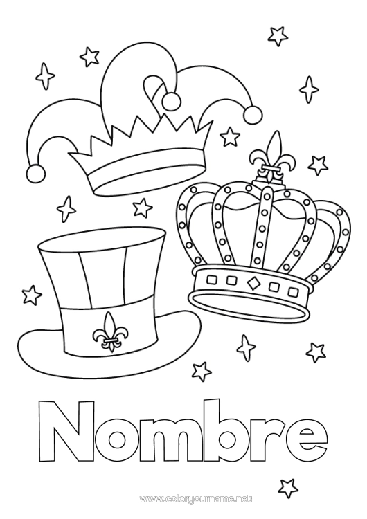 Dibujo para colorear para imprimir Disfraz Corona Carnaval Sombrero