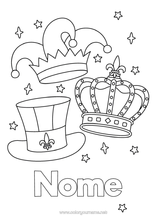 Pagina da colorare da stampare Costume Corona Carnevale Cappello