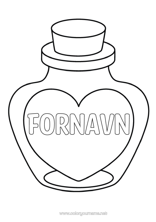Fargeleggingssiden til utskrift Hjerte Jeg Elsker Deg. Stort Hjerte Enkle Fargelegginger Flaske