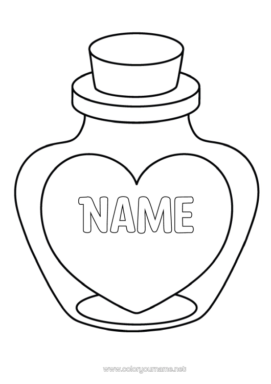 Colouring page to print Heart I Love You. Big Heart Easy Colouring Pages Bottle