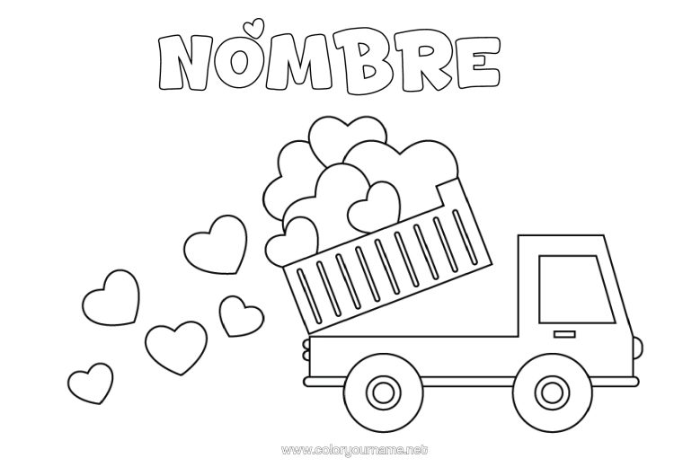 Dibujo para colorear para imprimir Corazón Te Amo Camión Camiones Y Vehículos Utilitarios Camión Volquete
