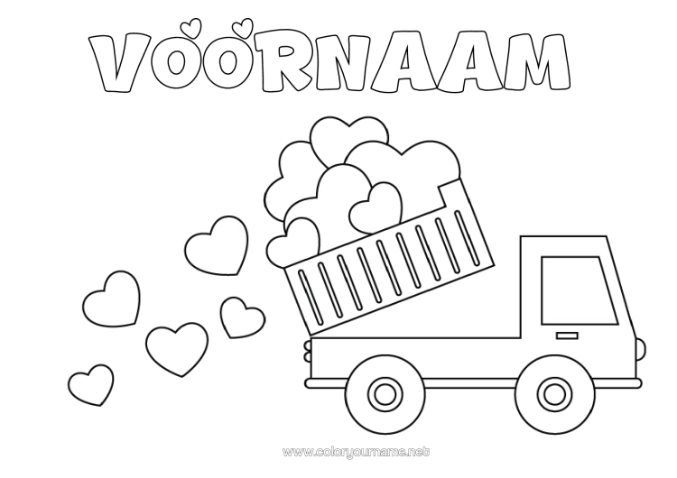 Kleurplaat om af te drukken Hart Ik Hou Van Jou Vrachtwagen Vrachtwagens En Bedrijfsvoertuigen Kiepwagen