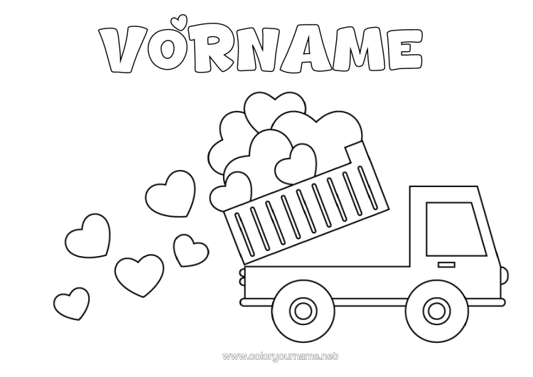 Malvorlage zum Ausdrucken Herz Ich Liebe Dich Lastwagen Lastwagen Und Nutzfahrzeuge Kipplaster