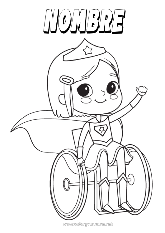 Dibujo para colorear para imprimir Disfraz Chica Héroe Silla De Ruedas