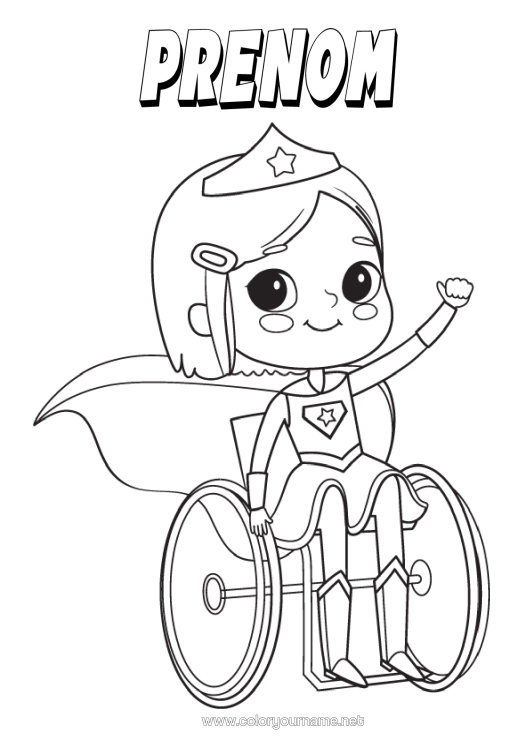 Coloriage à imprimer Déguisement Fille Héros Fauteuil Roulant
