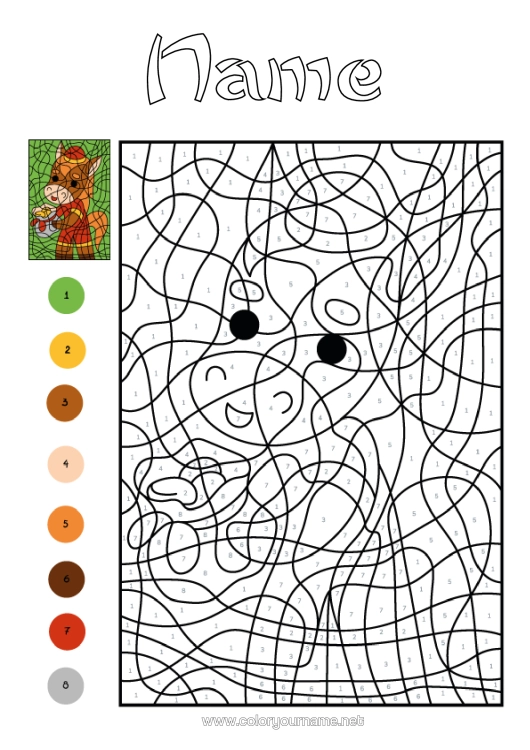 Coloring page to print Horse Coloring By Numbers Children's Activities Chinese New Year Farm Animals