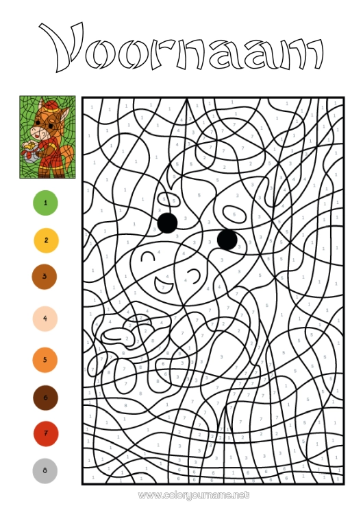 Kleurplaat om af te drukken Paard Kleuren Op Nummer Activiteiten Voor Kinderen Chinees Nieuwjaar Boerderijdieren