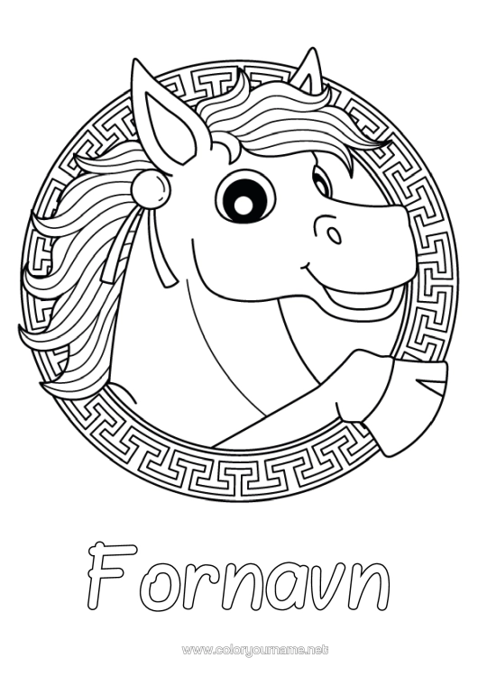 Fargeleggingssiden til utskrift Hest Zentangle Gårdsdyr