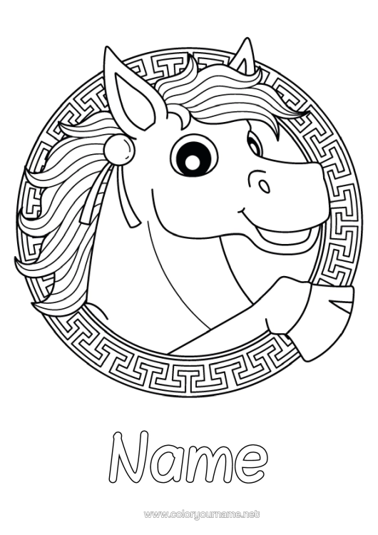 Colouring page to print Horse Animal Zentangle Farm Animals