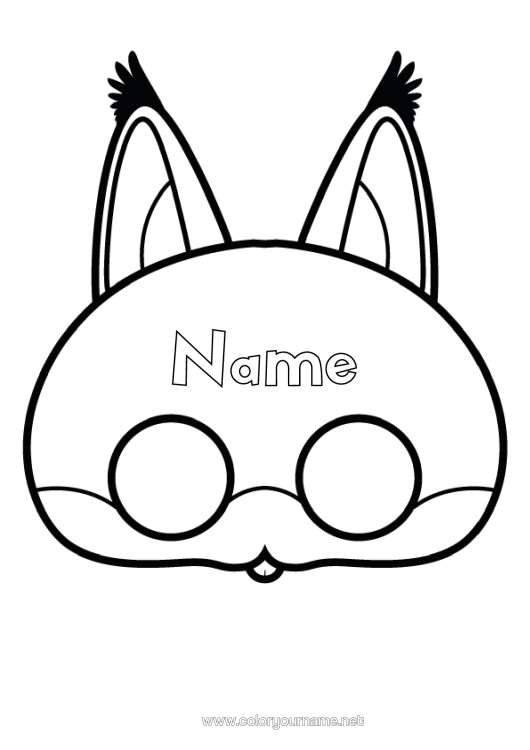 Colouring page to print Mask Animal Carnival Cutting Out For Children Paper Toy
