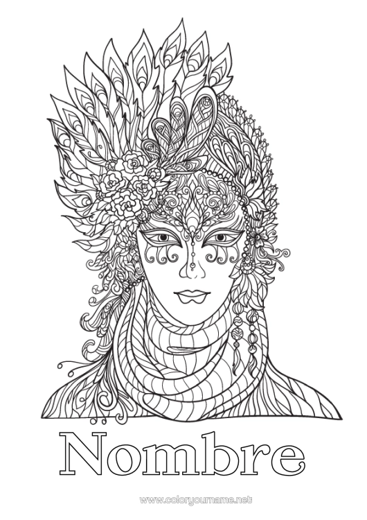 Dibujo para colorear para imprimir Disfraz Careta Dibujos Complejos Para Colorear