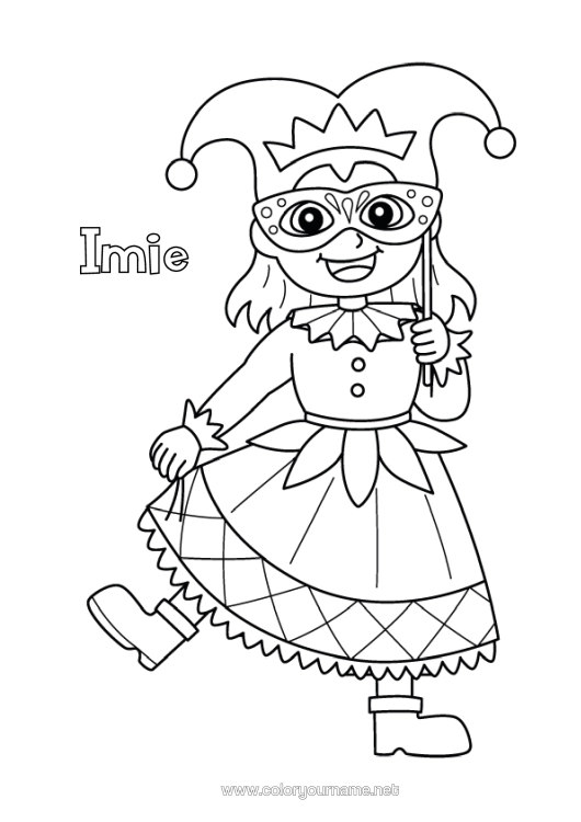 Kolorowanka do wydruku Przebranie Dziewczyna Karnawał Arlekin