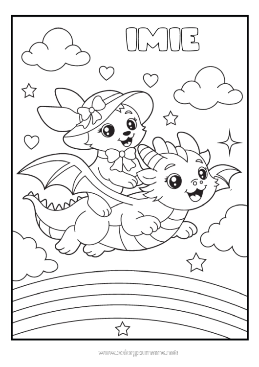 Kolorowanka do wydruku Smok Tęcza Smoki, Jednorożce I Fantastyczne Zwierzęta