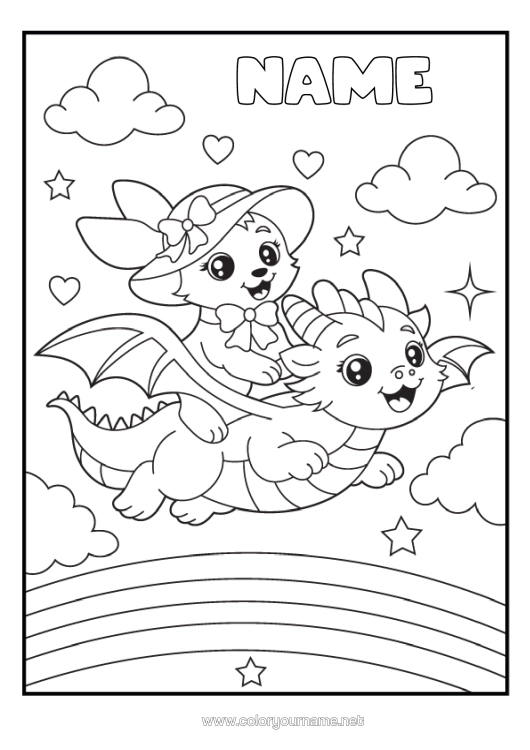 Coloring page to print Dragon Rainbow Dragons, Unicorns And Fantastic Animals