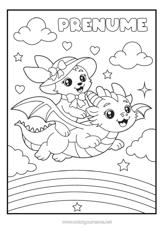 Pagină de colorat de imprimat Dragon Curcubeu Dragoni, Unicorni Și Animale Fantastice