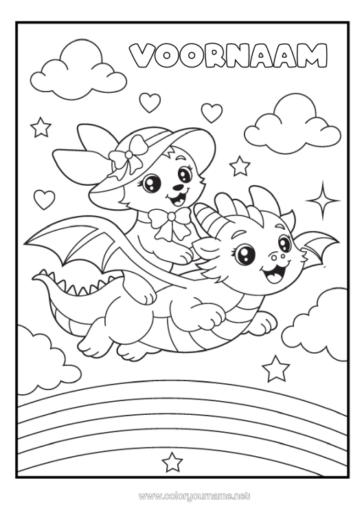 Kleurplaat om af te drukken Draak Regenboog Draken, Eenhoorns En Fantastische Dieren