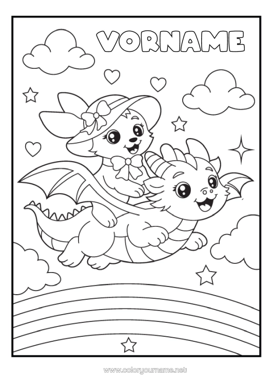 Malvorlage zum Ausdrucken Drache Regenbogen Drachen, Einhörner Und Fantastische Tiere
