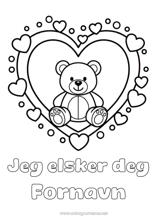 Fargeleggingssiden til utskrift Bjørn Hjerte Søt Jeg Elsker Deg. Bjørnung. Stort Hjerte "Jeg Elsker Deg" Skogsdyr