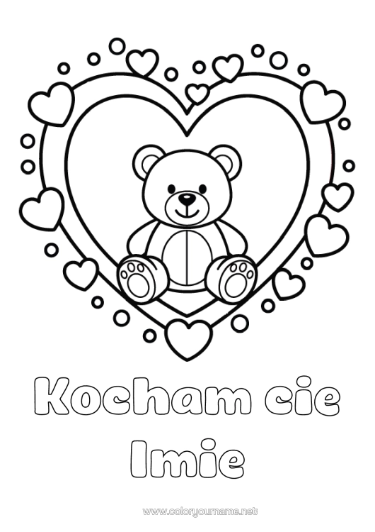 Kolorowanka do wydruku Niedźwiedź Serce Uroczy Kocham Cię. Niedźwiadek Wielkie Serce "Kocham Cię" Zwierzęta Leśne