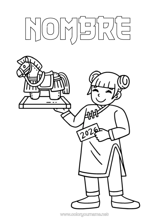 Dibujo para colorear para imprimir Caballo Año Nuevo Chino Animales De Granja 2026