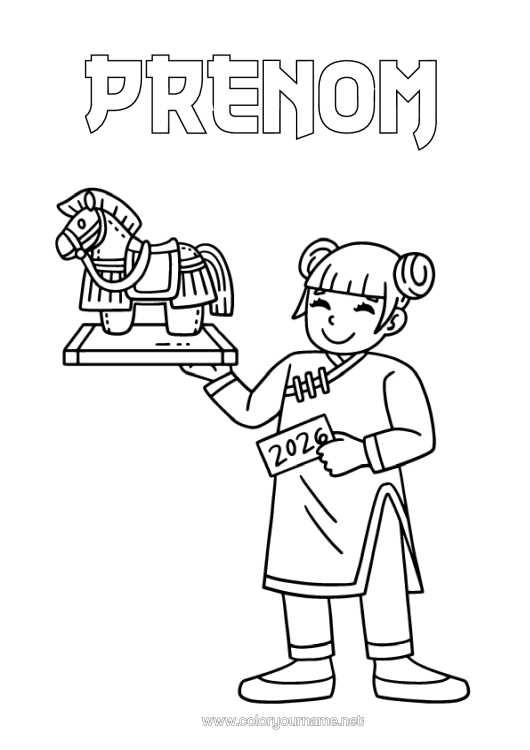 Coloriage à imprimer Cheval Nouvel An Chinois Animaux De La Ferme 2026