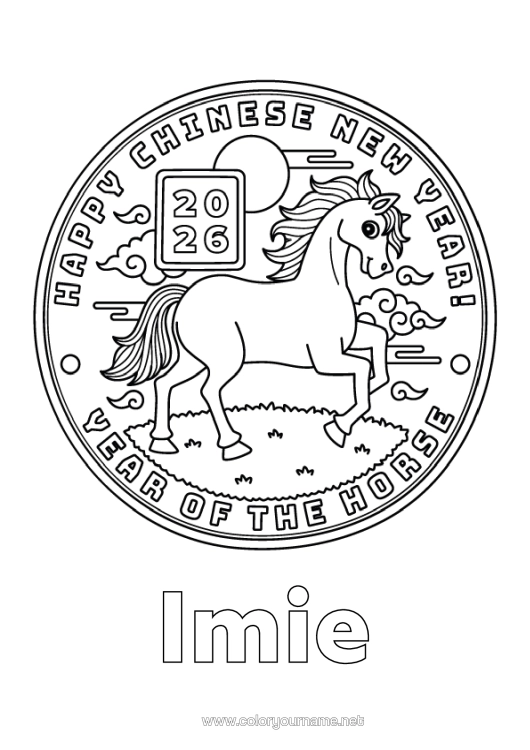 Kolorowanka do wydruku Koń Chiński Nowy Rok Zwierzęta Gospodarskie Części 2026