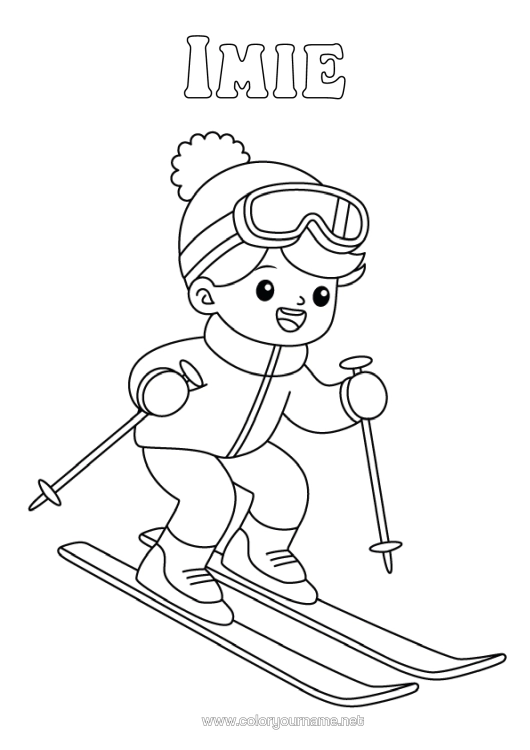 Kolorowanka do wydruku Zima Chłopiec Narty Sporty Zimowe Czapka Zimowa