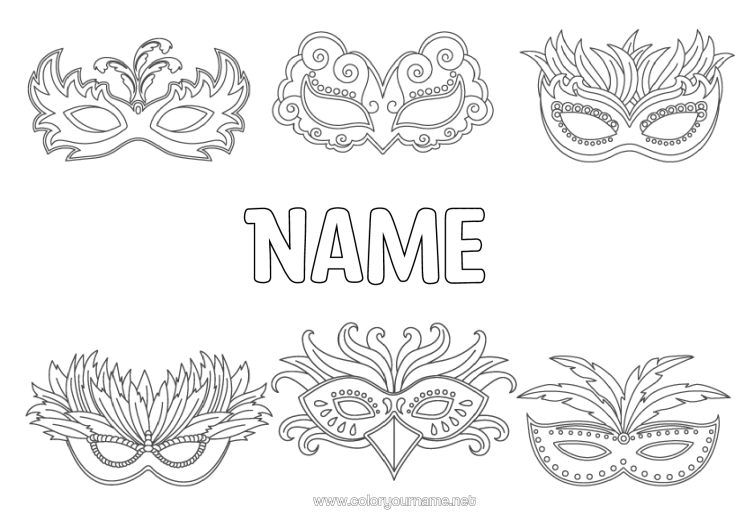 Colouring page to print Disguise Mask Carnival
