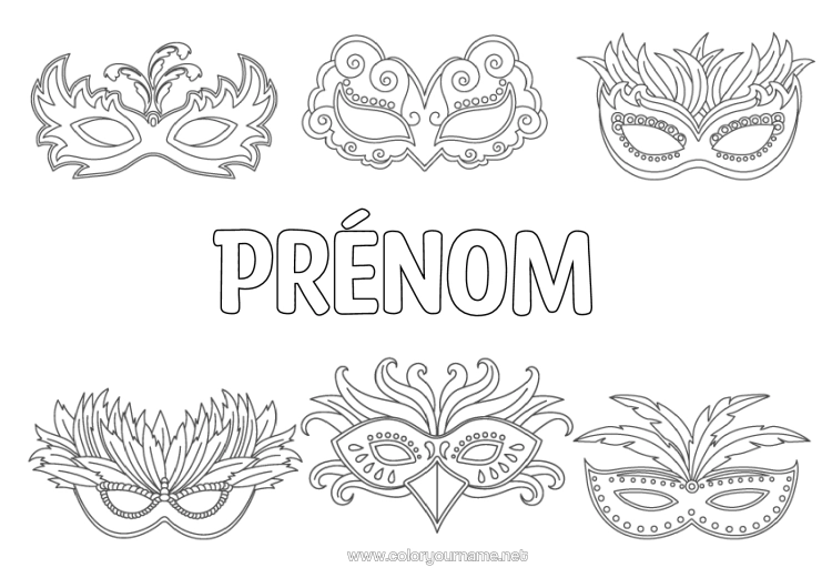 Coloriage à imprimer Déguisement Masque Carnaval