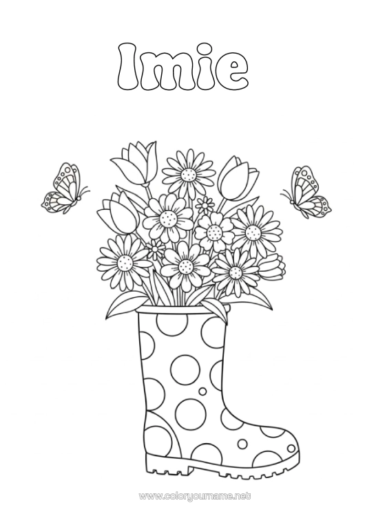 Kolorowanka do wydruku Kwiaty Motyl Owady Buty