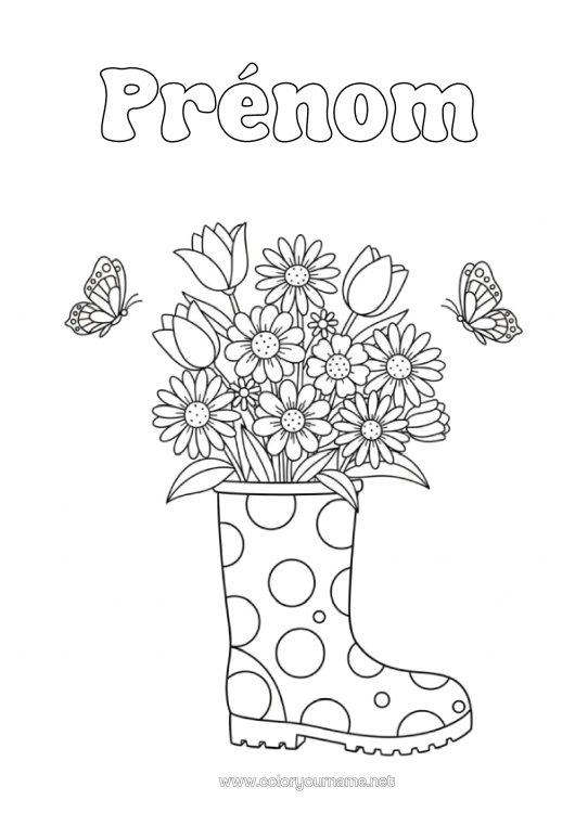 Coloriage à imprimer Fleurs Papillon Insectes Bottes