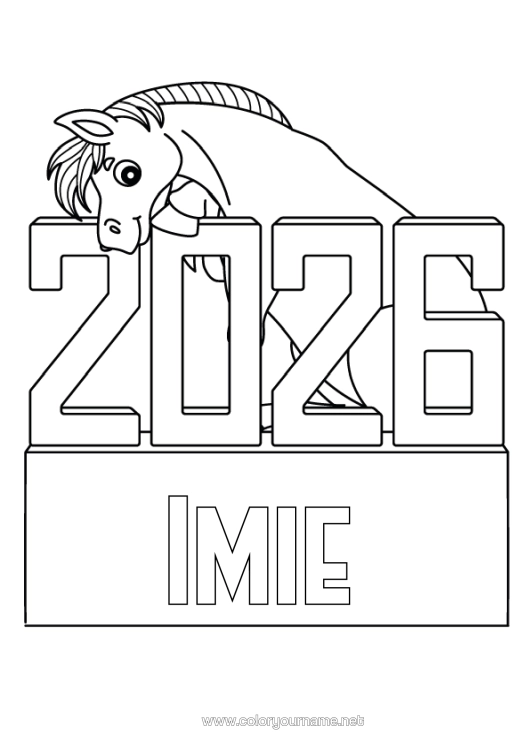 Kolorowanka do wydruku Koń Chiński Nowy Rok Zwierzęta Gospodarskie 2026