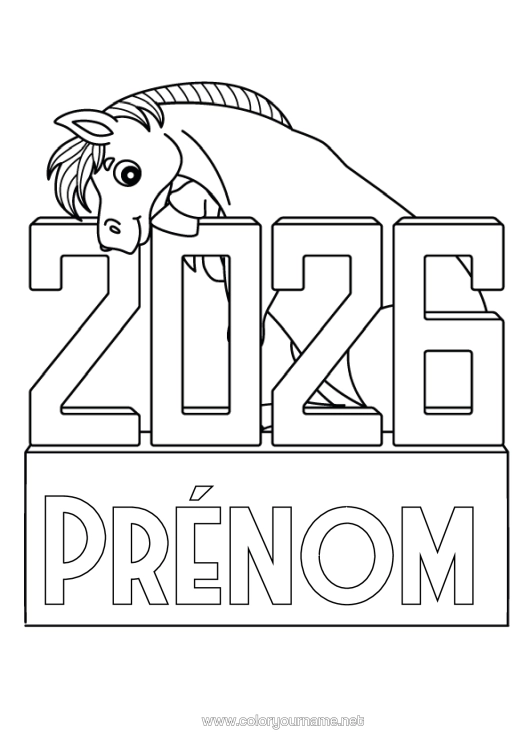 Coloriage à imprimer Cheval Nouvel An Chinois Animaux De La Ferme 2026