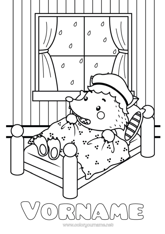 Malvorlage zum Ausdrucken Bett Rotkäppchen Werwolf Märchen Für Kinder