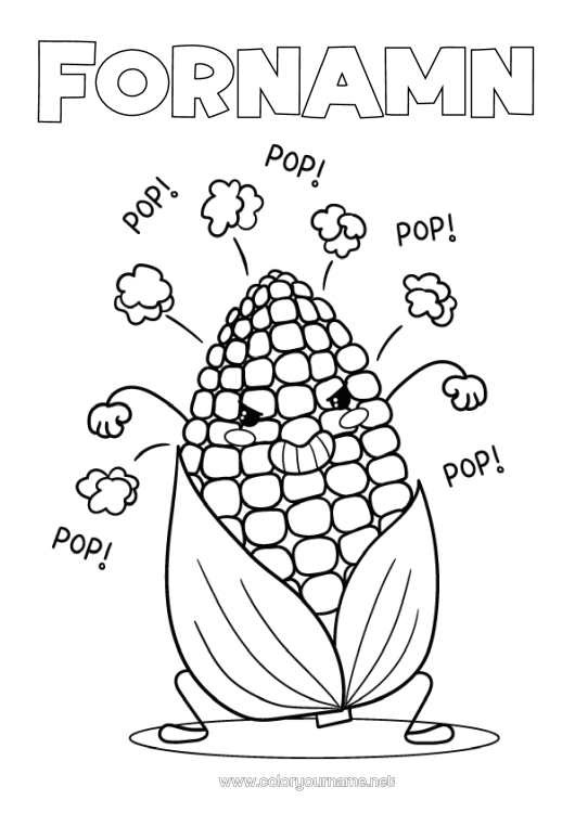Färgläggningssida att skriva ut Söt Popcorn Grönsaker Gottigheter, Sötsaker Majs