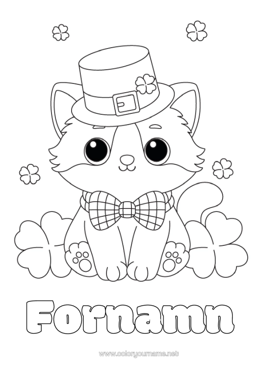 Färgläggningssida att skriva ut Katt Söt Klee Sankt Patriks Fest Hatt Hundar Och Katter